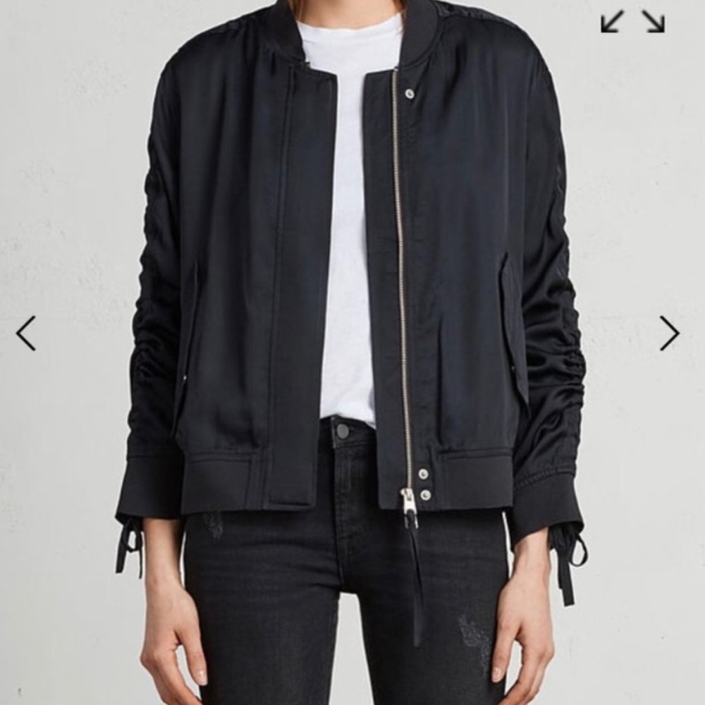 New All Saints Ellis Bomber Jacket Size Small Black